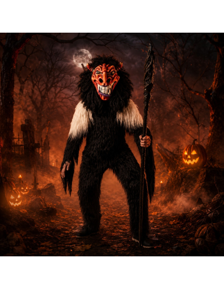 Combinaison Krampus adulte noire et blanche aspect fourrure