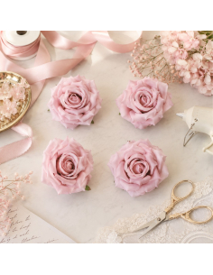 Lot de 4 roses artificielles rose pastel 9,5 cm – Octobre Rose & décoration