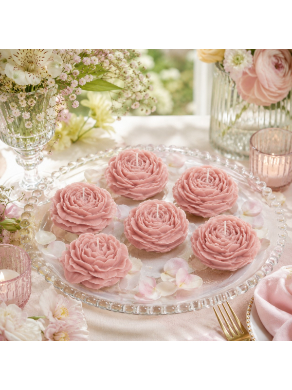 Lot de 6 bougies fleurs camélia roses 5,8 cm – Décoration de table
