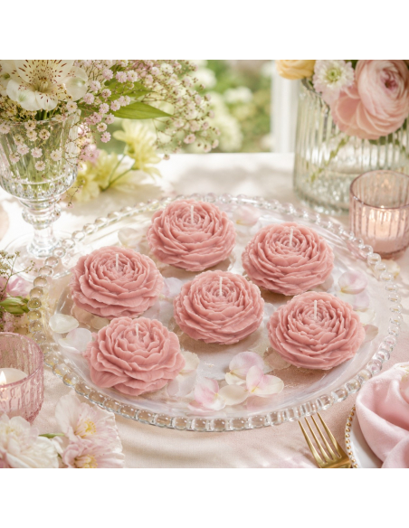 Lot de 6 bougies fleurs camélia roses 5,8 cm – Décoration de table