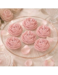 Lot de 6 bougies fleurs camélia roses 5,8 cm – Décoration de table