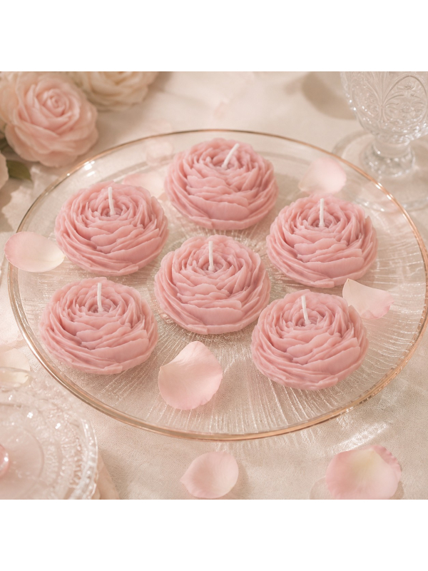 Lot de 6 bougies fleurs camélia roses 5,8 cm – Décoration de table