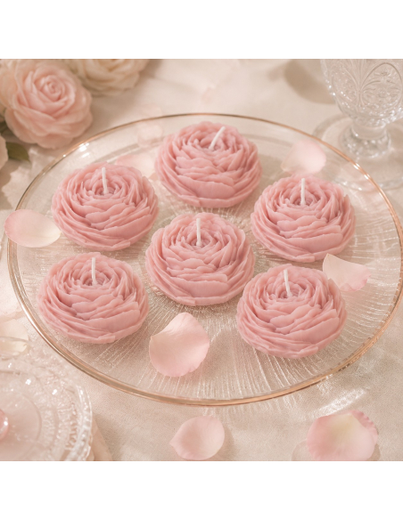Lot de 6 bougies fleurs camélia roses 5,8 cm – Décoration de table