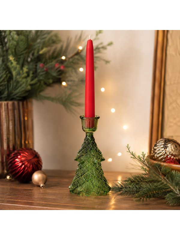 Bougeoir sapin de Noël vert en verre – 14,5 cm