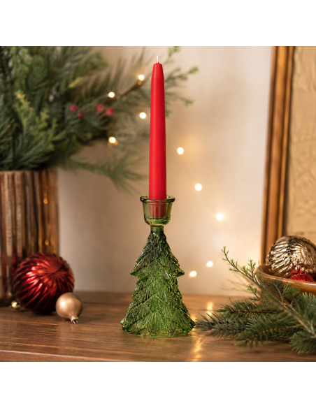 Bougeoir sapin de Noël vert en verre – 14,5 cm