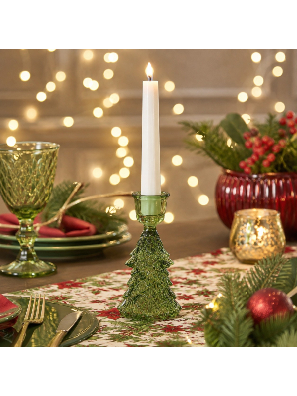 Bougeoir sapin de Noël vert en verre – 14,5 cm