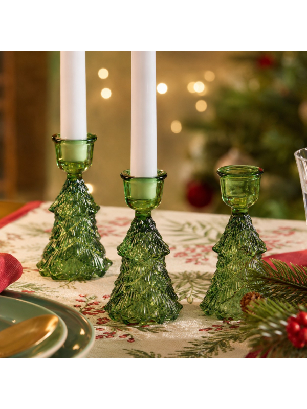 Bougeoir sapin de Noël vert en verre – 14,5 cm