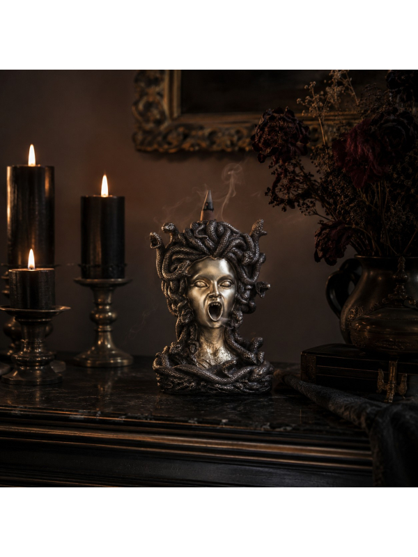 Fontaine à encens Méduse – Décoration Halloween chic 18,5 cm