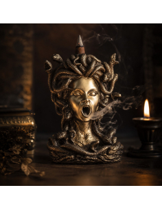 Fontaine à encens Méduse – Décoration Halloween chic 18,5 cm
