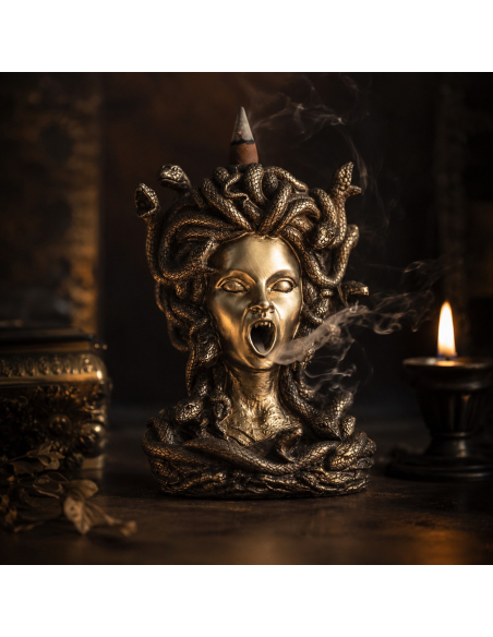 Fontaine à encens Méduse – Décoration Halloween chic 18,5 cm