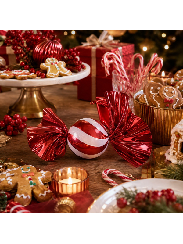Bonbon géant de Noël rouge et blanc à suspendre – 40 cm