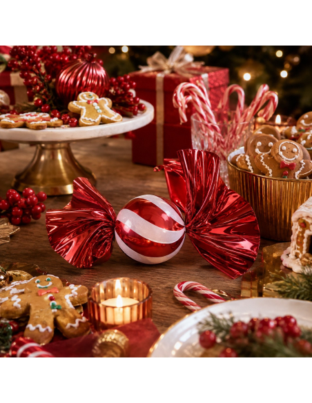 Bonbon géant de Noël rouge et blanc à suspendre – 40 cm