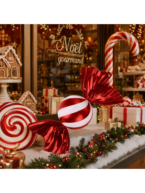 Bonbon géant de Noël rouge et blanc à suspendre – 40 cm