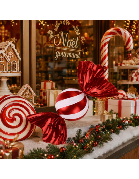 Bonbon géant de Noël rouge et blanc à suspendre – 40 cm
