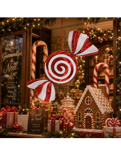 Bonbon géant de Noël rouge et blanc à suspendre – 72 cm