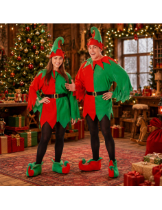 Déguisement lutin de Noël adulte unisexe avec bonnet et chaussons