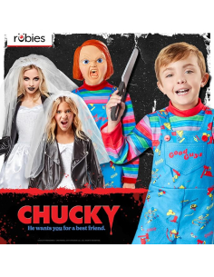 Déguisement Chucky adulte officiel avec combinaison et demi-masque 2