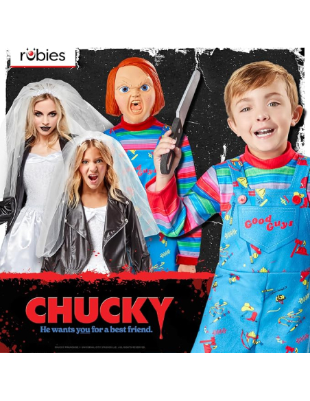 Déguisement Chucky adulte officiel avec combinaison et demi-masque