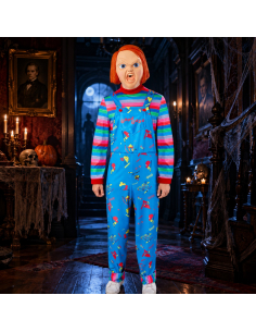 Déguisement Chucky adulte officiel avec combinaison et demi-masque