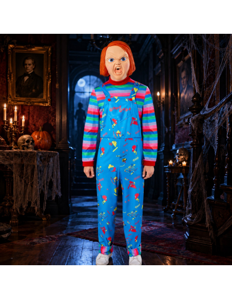 Déguisement Chucky adulte officiel avec combinaison et demi-masque