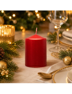 Bougie pilier rouge métallisé 6 x 10 cm – Noël