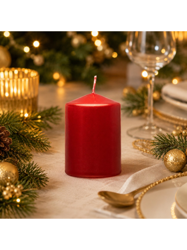 Bougie pilier rouge métallisé 6 x 10 cm – Noël