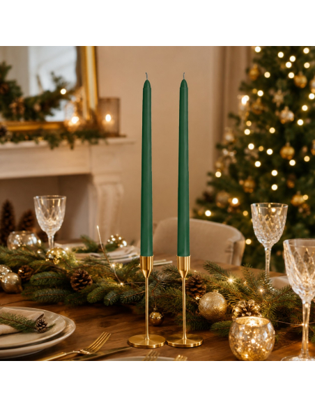 2 bougies chandelles vert sapin 30 cm – décoration de table Noël