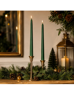2 bougies chandelles vert sapin 30 cm – décoration de table Noël