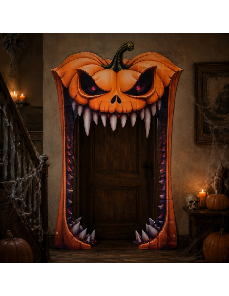 Décoration de porte citrouille géante en tissu 140 x 198 cm – Halloween