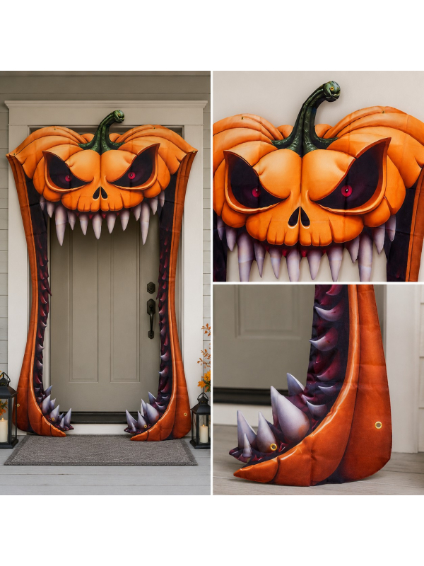 Décoration de porte citrouille géante en tissu 140 x 198 cm – Halloween