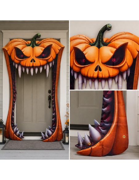 Décoration de porte citrouille géante en tissu 140 x 198 cm – Halloween