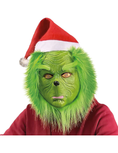 Masque créature verte de Noël avec bonnet – adulte