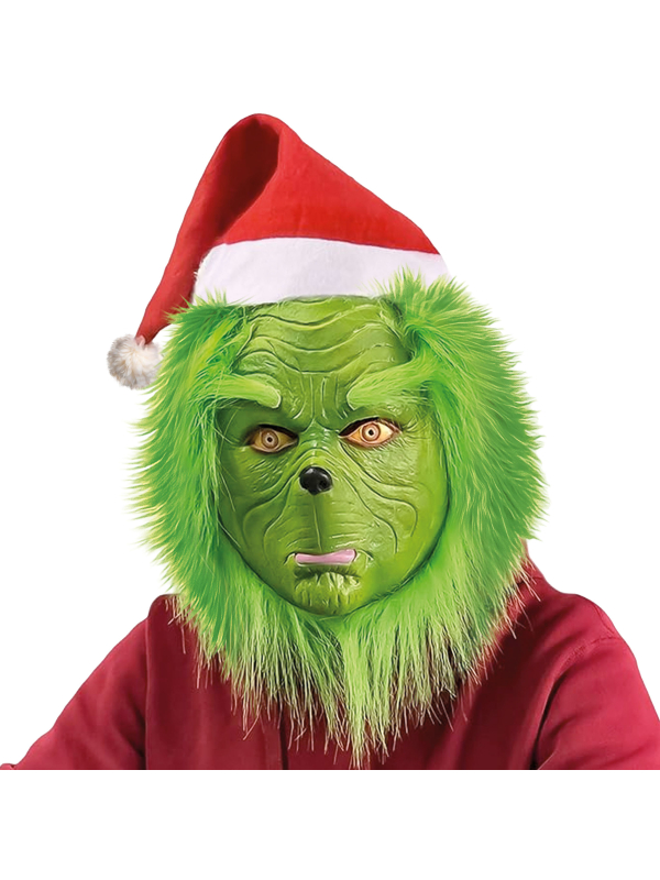 Masque créature verte de Noël avec bonnet – adulte