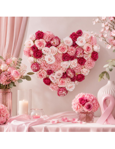 Panneau floral cœur blanc, rose et fuchsia 70 × 63 cm 2
