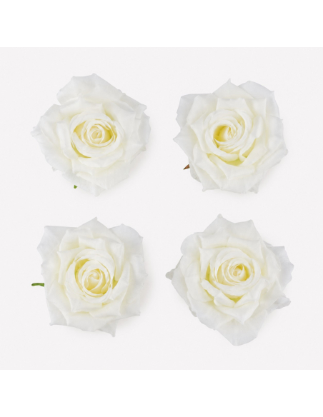 Lot de 4 roses artificielles ivoire 9,5 cm