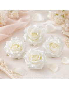 Lot de 4 roses artificielles ivoire 9,5 cm
