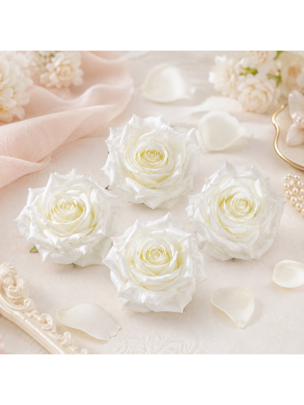 Lot de 4 roses artificielles ivoire 9,5 cm