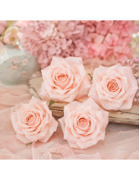 Lot de 4 roses artificielles pêche 9,5 cm – décoration florale