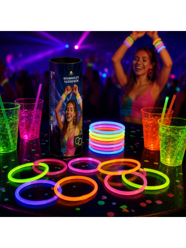 100 bracelets lumineux fluo multicolores – soirée néon