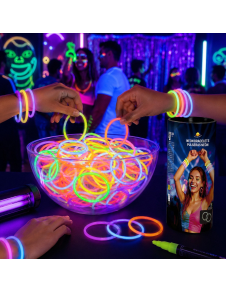 100 bracelets lumineux fluo multicolores – soirée néon