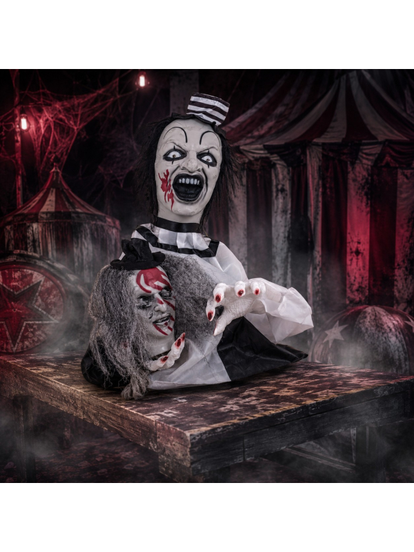 Clown animé de table Halloween 55 cm – Son, lumière et mouvement