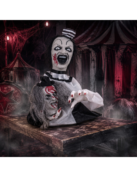 Clown animé de table Halloween 55 cm – Son, lumière et mouvement