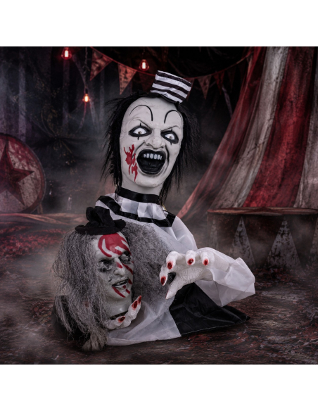 Clown animé de table Halloween 55 cm – Son, lumière et mouvement