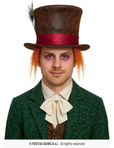 Chapeau Chapelier Fou adulte marron avec cheveux orange 2
