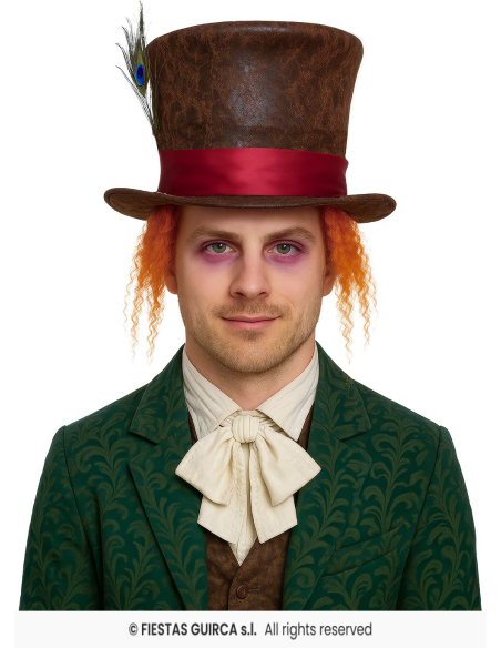 Chapeau Chapelier Fou adulte marron avec cheveux orange
