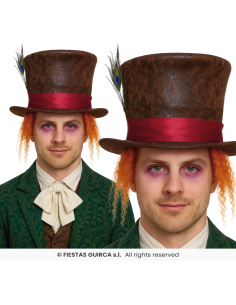 Chapeau Chapelier Fou adulte marron avec cheveux orange