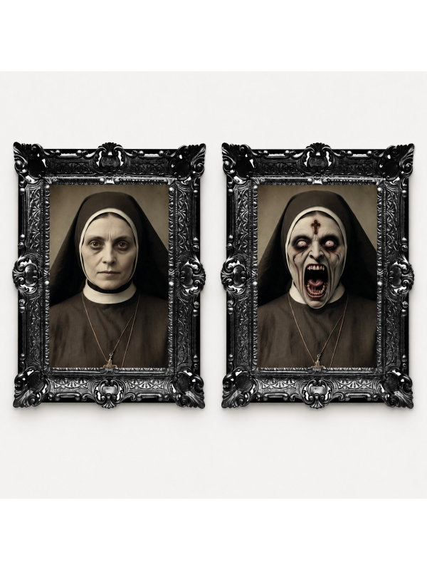 Cadre Halloween lenticulaire nonne possédée – Portrait hanté