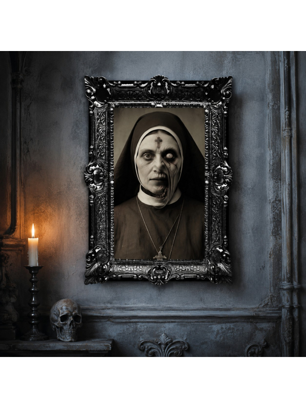 Cadre Halloween lenticulaire nonne possédée – Portrait hanté