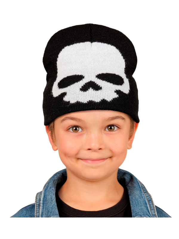 Bonnet tête de mort enfant Halloween – Noir et blanc