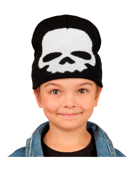 Bonnet tête de mort enfant Halloween – Noir et blanc